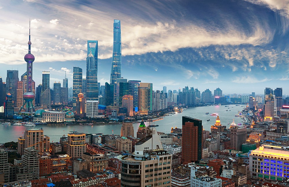 Aerial-View-of-Shanghai-Bund-and-Skyline-at-Twilight-China